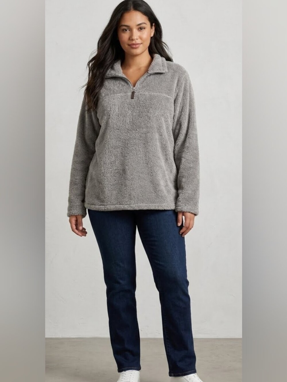 Women's Gray Half-Zip XL Turtleneck Sweater